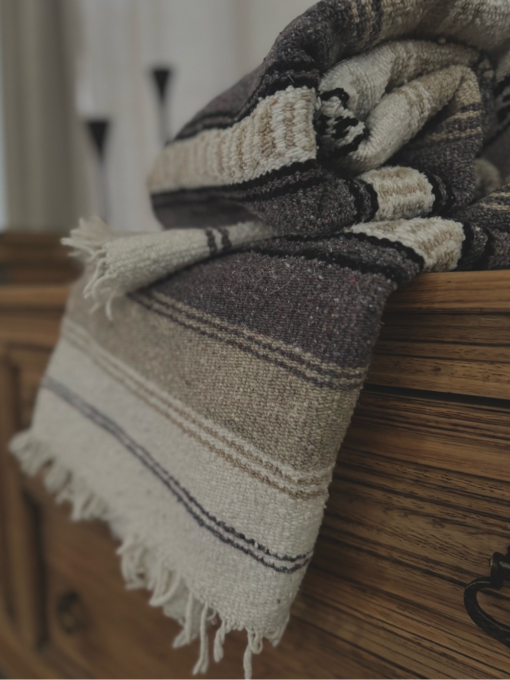 Textured Neutral Woven Throw Blanket | Rustic Boho Home Decor | 45x70